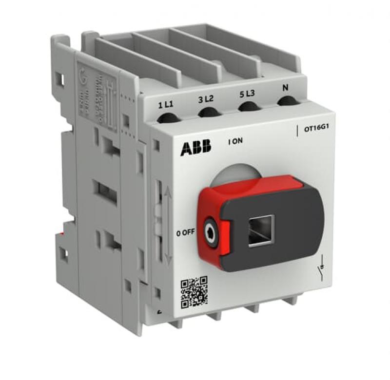 ABB OT16G1-4MSN2 Lasttrennschalter OT Plus 16 A, Baugröße G1, 4-polig, inkl. Griff, DIN-Montage, Schraubklemmen, IEC 60947-3 und UL60947-4-1, 4. Pol rechts