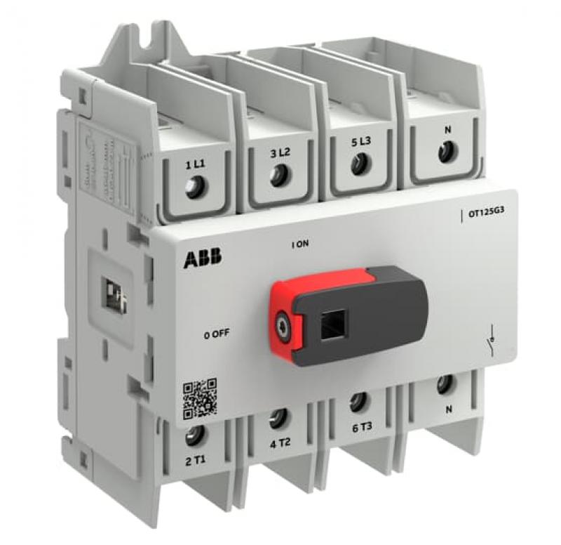 ABB OT125G3-4BSN2/32 Lasttrennschtrennschalter OT Plus 125A, Baugröße G3, 4-polig, inkl. Griff, DIN-Montage, Schraubklemmen, IEC 60947-3 und UL60947-4-1, Großverpackung 32 St.