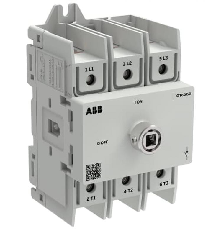 ABB OT60G3-3BSU/32 Lasttrennschalter OT Plus 60 A, Baugröße G3, 3-polig, exkl. Griff, Montageplatte Schraubklemmen, U98, inkl. Ring für Wellenmontage, Großverpackung 32 St.