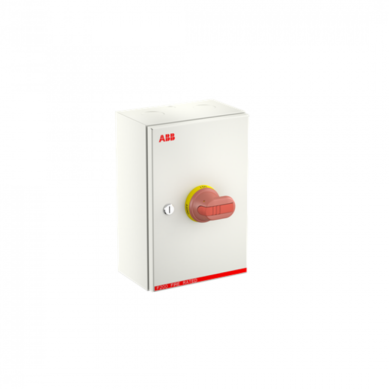 ABB OTL80GA4M Wartungsschalter, 4-polig 415V AC23 80A, 45kW, mit rot-gelbem Griff Stahlblechgehäuse IP65 Einführung oben und unten