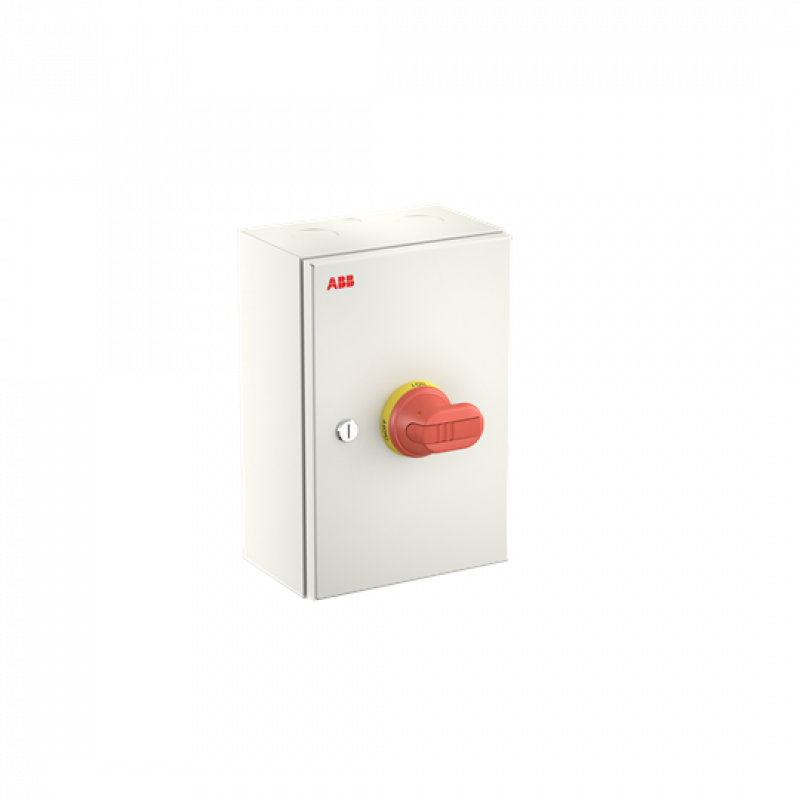ABB OTL80GBA4M Wartungsschalter, 4-polig 415V AC23 80A, 45kW, mit rot-gelbem Griff Stahlblechgehäuse IP65 Einführung oben und unten