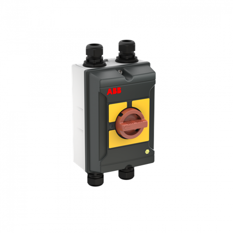 ABB OTA80GS3YX ATEX EMV-Wartungsschalter, 3-polig 415V AC23 80A, 45kW, mit rot-gelbem Griff Aluminiumgehäuse IP65 Einführung oben und unten