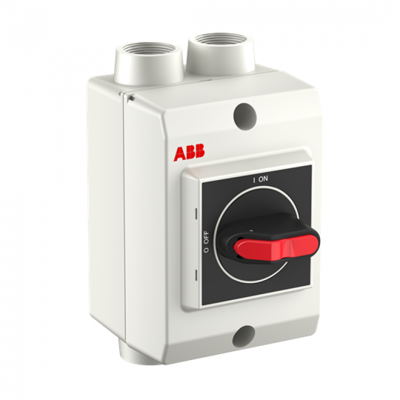 ABB OTP16GB3M25Q Wartungsschalter, 3-polig 415V AC23A 16A, 7,5kW mit schwarzem Griff Federzugklemmen, Kunststoffgehäuse IP65 Einführung oben und unten