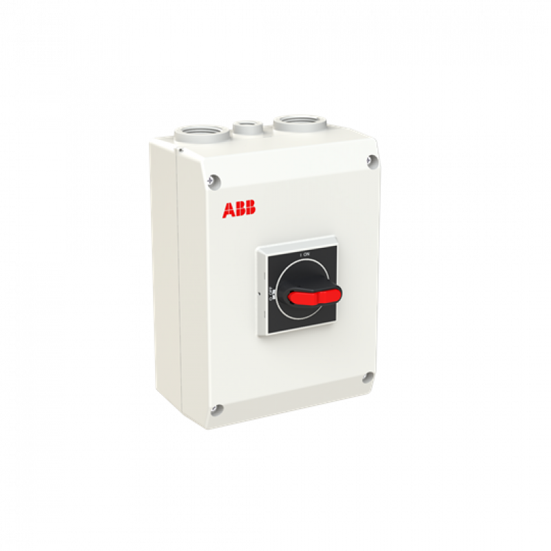 ABB OTP40GB3MQ Wartungsschalter, 3-polig 415V AC23A 40A, 18,5kW mit schwarzem Griff Federzugklemmen, Kunststoffgehäuse IP65 Einführung oben und unten