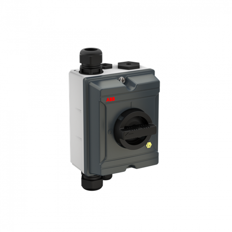 ABB OTA40GS4BX ATEX EMV Wartungsschalter, 4-polig 415V AC23A 40A, 18,5kW mit schwarzem Griff Aluminiumgehäuse IP65 Einführung oben und unten