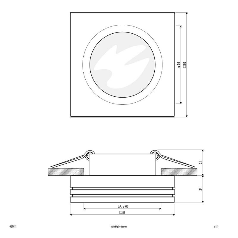 EVN Decken-Einbaustrahler für Niedervolt GU5.3 Leuchtmittel quadratisch chrom IP65 12V EinbauØ65