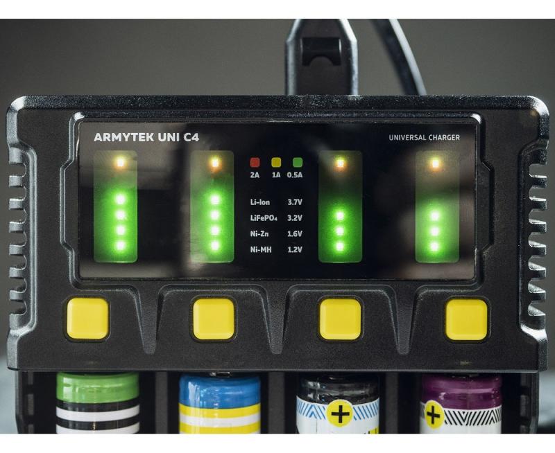 Armytek Uni C4 Plug type C - universelles Ladegerät mit intelligenter automatischer Erkennung von Batterietyp, Ladezustand und optimalem Strom