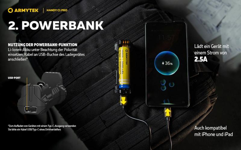 Armytek Mobiles Ladegerät Armytek Handy C1 Pro mit Powerbank-Funktion