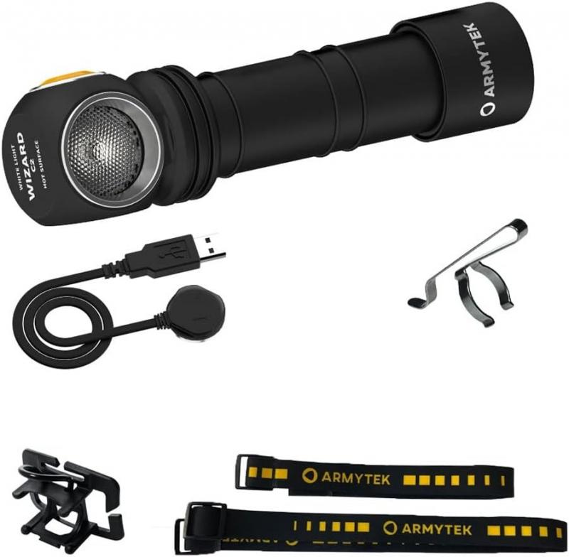 Armytek Wizard C2 Magnet USB Taschenlampe und Stirnlampe 3in1 mit Magnethalterung akkubetrieben (weißes Licht)