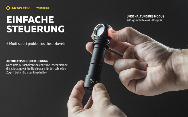 Armytek Wizard C2 Magnet USB Taschenlampe und Stirnlampe 3in1 mit Magnethalterung akkubetrieben (weißes Licht)