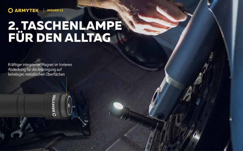 Armytek Wizard C2 Magnet USB Taschenlampe und Stirnlampe 3n1 mit Magnethalterung akkubetrieben (Warmes Licht)