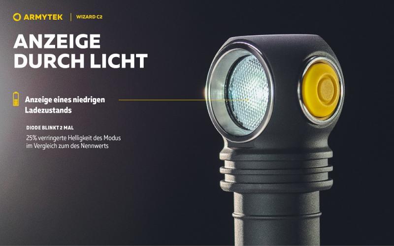 Armytek Wizard C2 Magnet USB Taschenlampe und Stirnlampe 3n1 mit Magnethalterung akkubetrieben (Warmes Licht)