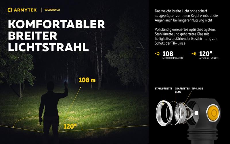 Armytek Wizard C2 Magnet USB Taschenlampe und Stirnlampe 3n1 mit Magnethalterung akkubetrieben (Warmes Licht)