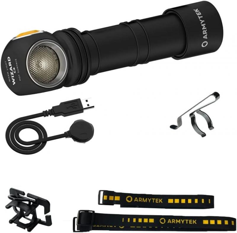 Armytek Wizard C2 Magnet USB Taschenlampe und Stirnlampe 3n1 mit Magnethalterung akkubetrieben (Warmes Licht)