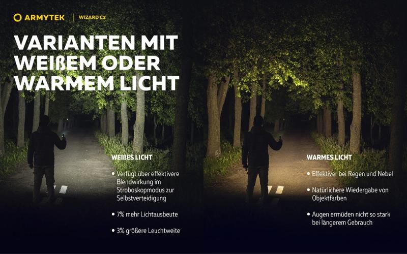 Armytek Wizard C2 Magnet USB Taschenlampe und Stirnlampe 3n1 mit Magnethalterung akkubetrieben (Warmes Licht)