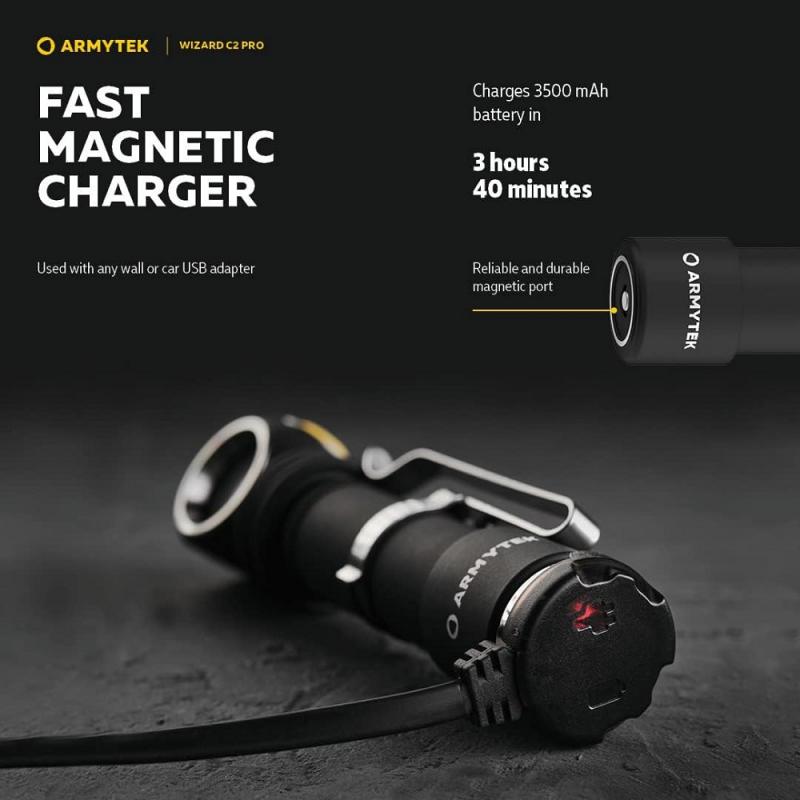 Armytek Wizard C2 Pro Magnet Taschen- und Stirnlampe mit Magnethalterung akkubetrieben warmweißes Licht
