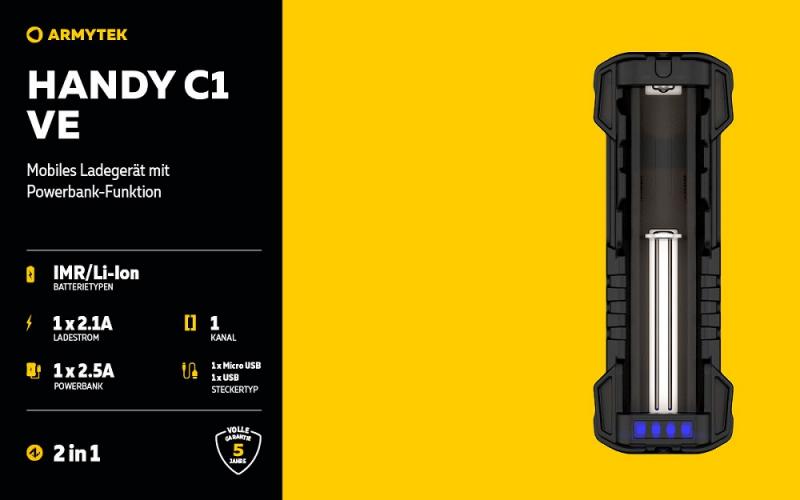 Armytek Mobiles Ladegerät Handy C! VE mit Powerbank-Funktion