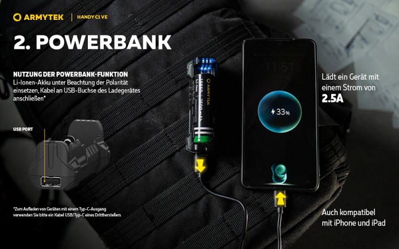 Armytek Mobiles Ladegerät Handy C! VE mit Powerbank-Funktion