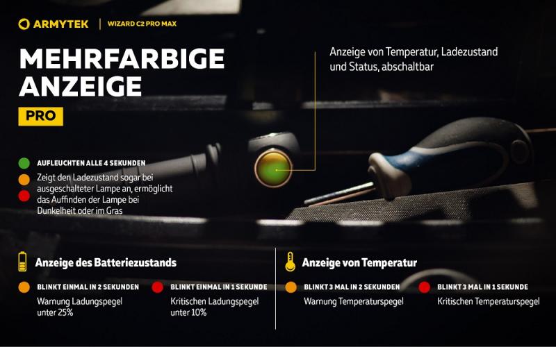 Armytek Wizard C2 Pro Max Magnet USB Taschen- und Stirnlampe mit Magnethalterung akkubetrieben warmes Licht