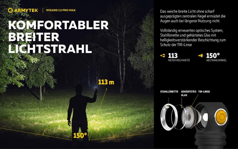 Armytek Wizard C2 Pro Max Magnet USB Taschen- und Stirnlampe mit Magnethalterung akkubetrieben warmes Licht