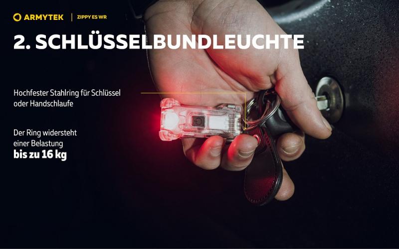 Armytek Zippy Extended Set WR (Red Ruby), Multitaschenlampe, Schlüsselbundlampe, Stirnlampe, mit Clip
