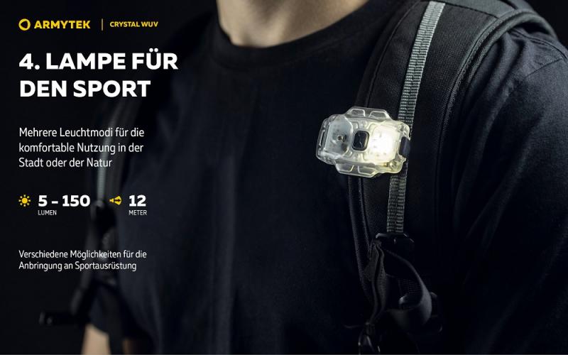Armytek Crystal Grey WUV Multifunktionslampe Taschen- und Stirnlampe 6 in 1 mit weißem und rotem Licht Micro USB Aufladbarer