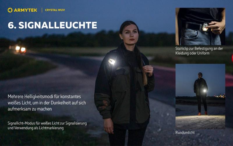 Armytek Crystal Grey WUV Multifunktionslampe Taschen- und Stirnlampe 6 in 1 mit weißem und rotem Licht Micro USB Aufladbarer