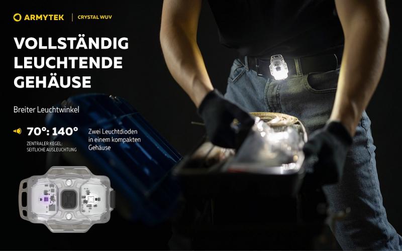 Armytek Crystal Grey WUV Multifunktionslampe Taschen- und Stirnlampe 6 in 1 mit weißem und rotem Licht Micro USB Aufladbarer