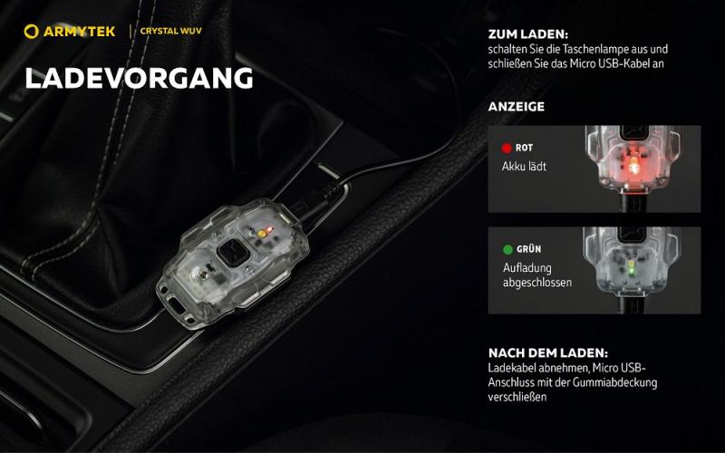 Armytek Crystal Grey WUV Multifunktionslampe Taschen- und Stirnlampe 6 in 1 mit weißem und rotem Licht Micro USB Aufladbarer