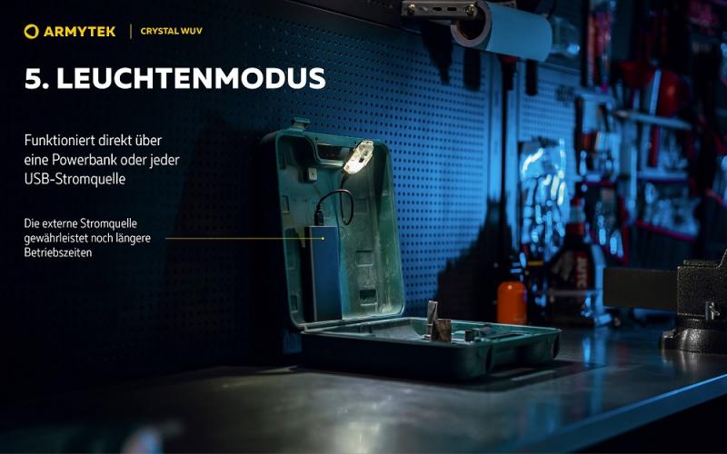 Armytek Crystal Grey WUV Multifunktionslampe Taschen- und Stirnlampe Micro USB-Anschluss