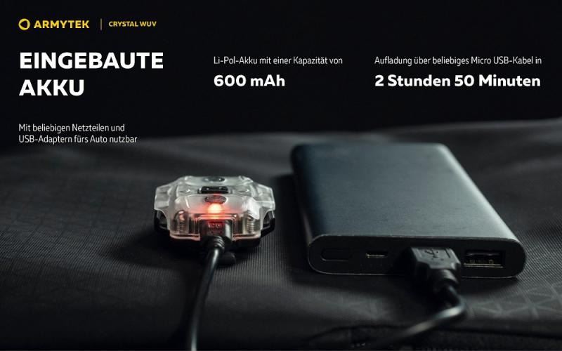 Armytek Crystal Pro UV Multifunktionslampe Taschen- und Stirnlampe Micro USB-Anschluss