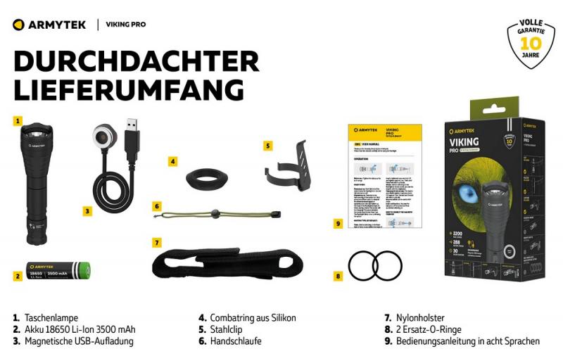 Armytek Viking Pro Magnet USB LED Taschenlampe akkubetrieben neutralweißes Licht