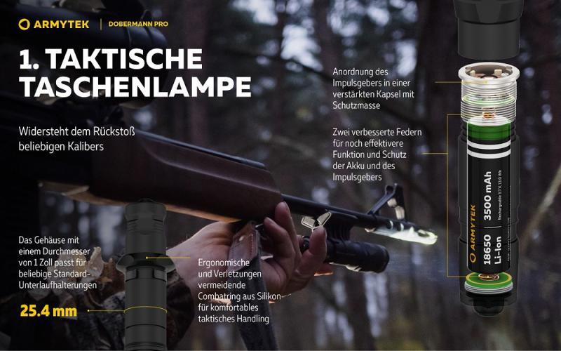 Armytek Dobermann Pro Magnet USB LED Taschenlampe akkubetrieben neutrales Licht