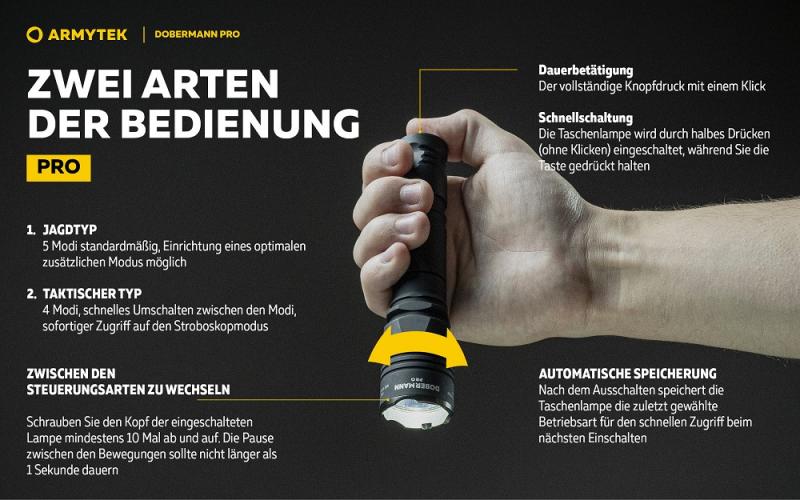Armytek Dobermann Pro Magnet USB LED Taschenlampe akkubetrieben Warmes Licht
