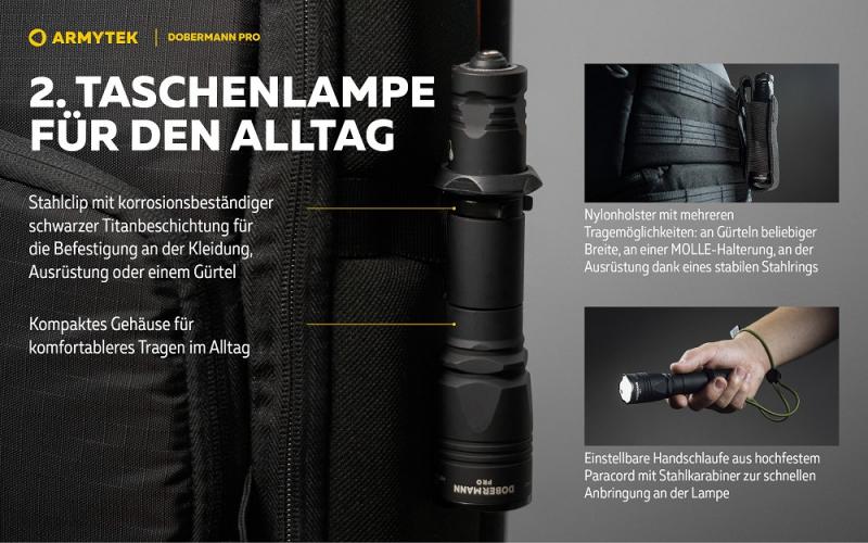 Armytek Dobermann Pro Magnet USB LED Taschenlampe akkubetrieben Warmes Licht