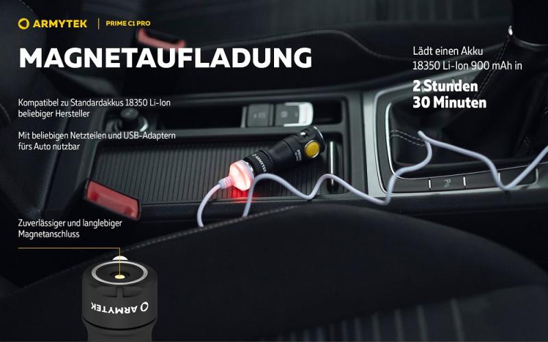 Armytek Prime C1 Pro Magnet USB Taschenlampe mit Magnethalterung akkubetrieben neutralweißes Licht