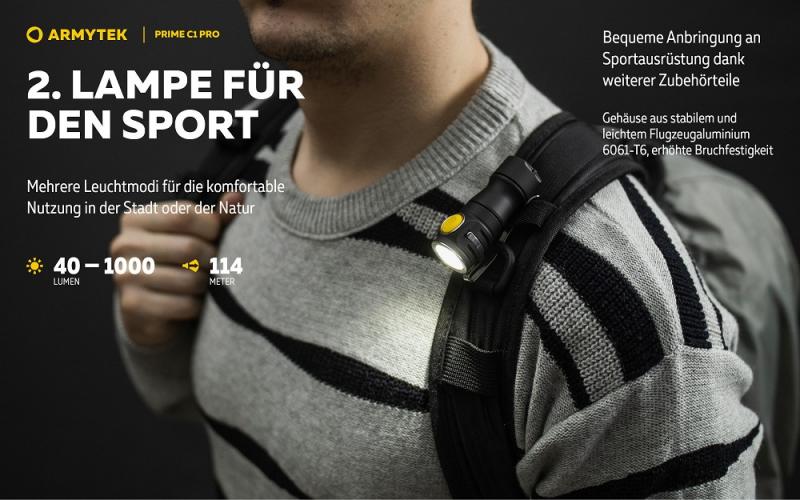 Armytek Prime C1 Pro Magnet USB Taschenlampe mit Magnethalterung akkubetrieben warmweisses Licht