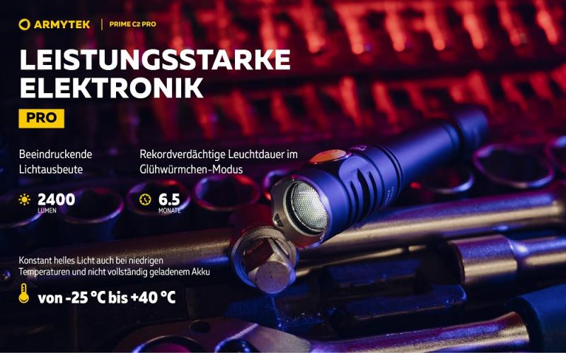 Armytek Prime C2 Pro Magnet USB Taschenlampe mit Magnethalterung akkubetrieben weißes Licht
