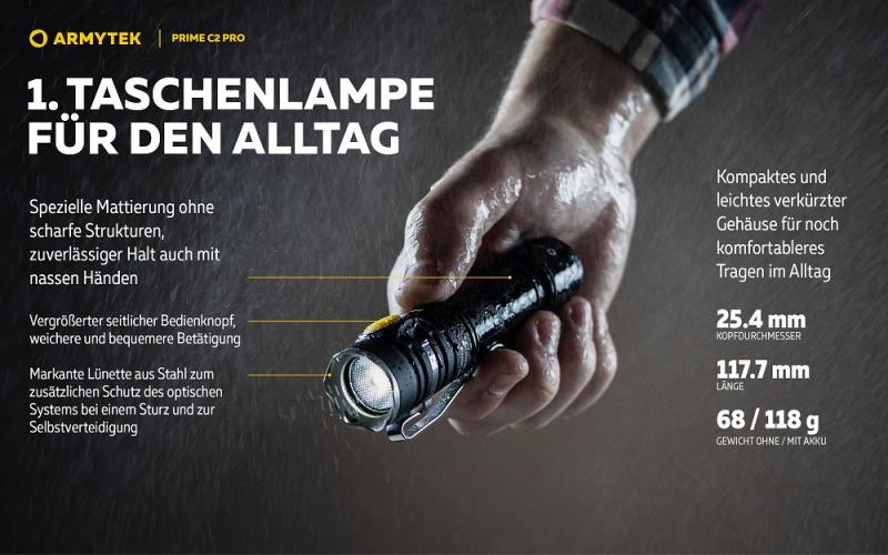 Armytek Prime C2 Pro Magnet USB Taschenlampe mit Magnethalterung akkubetrieben weißes Licht