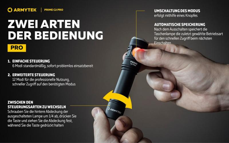 Armytek Prime C2 Pro Magnet USB Taschenlampe mit Magnethalterung akkubetrieben weißes Licht