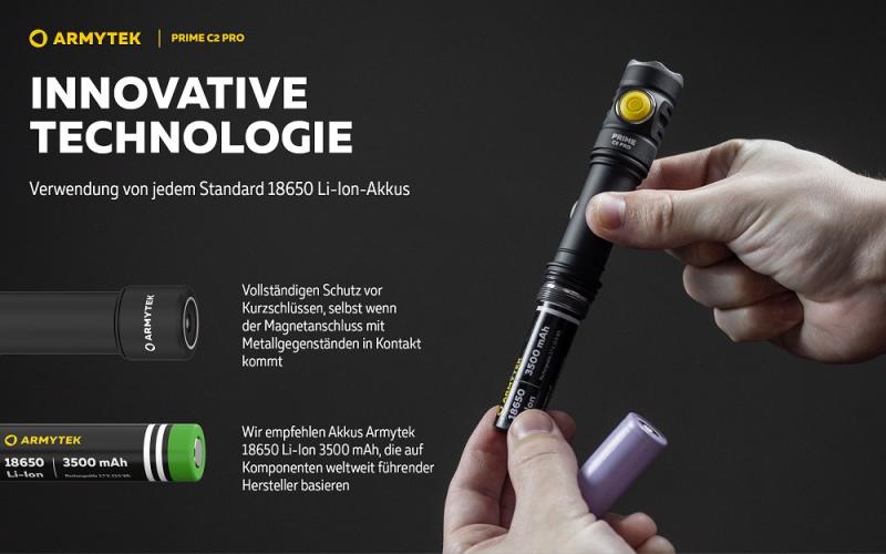Armytek Prime C2 Pro Magnet USB Taschenlampe mit Magnethalterung akkubetrieben weißes Licht