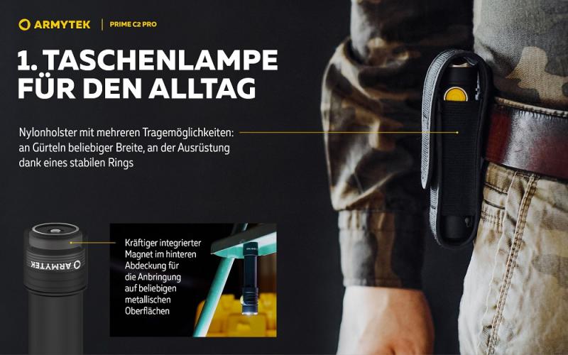 Armytek Prime C2 Pro Magnet USB Taschenlampe mit Magnethalterung akkubetrieben Warmes Licht