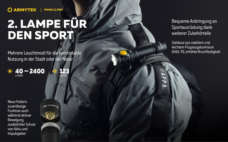 Armytek Prime C2 Pro Magnet USB Taschenlampe mit Magnethalterung akkubetrieben Warmes Licht