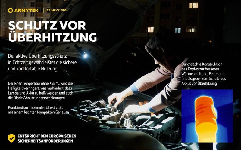 Armytek Prime C2 Pro Magnet USB Taschenlampe mit Magnethalterung akkubetrieben Warmes Licht