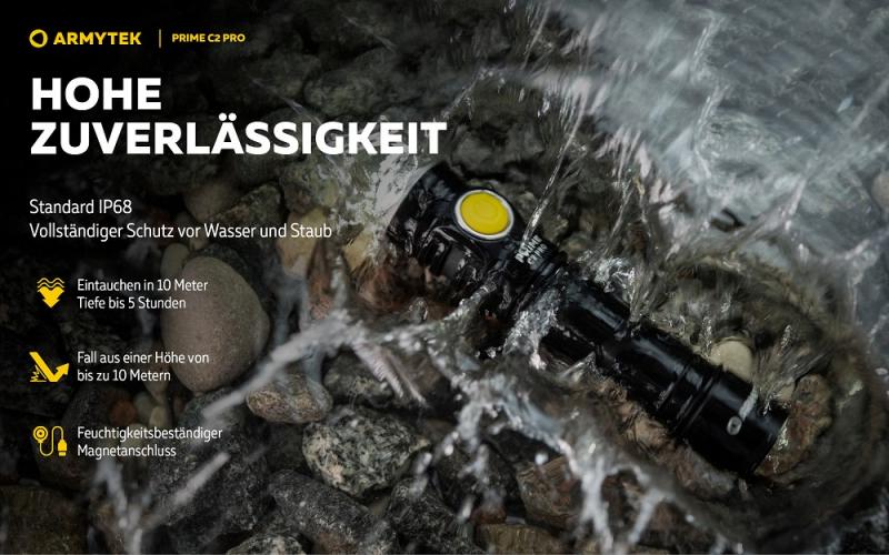 Armytek Prime C2 Pro Magnet USB Taschenlampe mit Magnethalterung akkubetrieben Warmes Licht