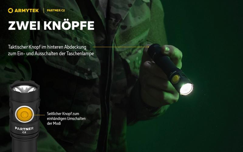 Armytek Partner C2 Magnet USB White Taschenlampe mit Magnethalterung akkubetrieben neutralweißes Licht