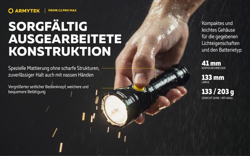 Armytek Prime C2 Pro Max Magnet USB Taschenlampe mit Magnethalterung akkubetrieben Warmes Licht