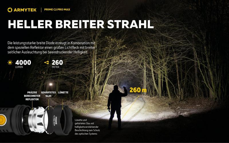 Armytek Prime C2 Pro Max Magnet USB Taschenlampe mit Magnethalterung akkubetrieben Warmes Licht