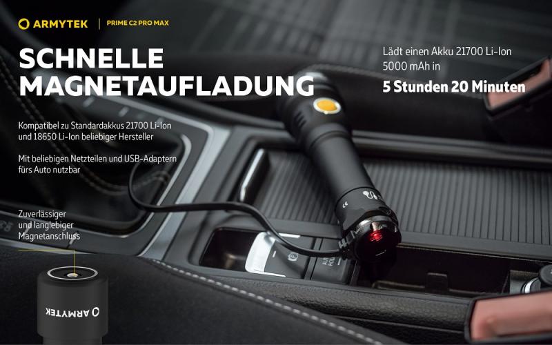 Armytek Prime C2 Pro Max Magnet USB Taschenlampe mit Magnethalterung akkubetrieben Warmes Licht