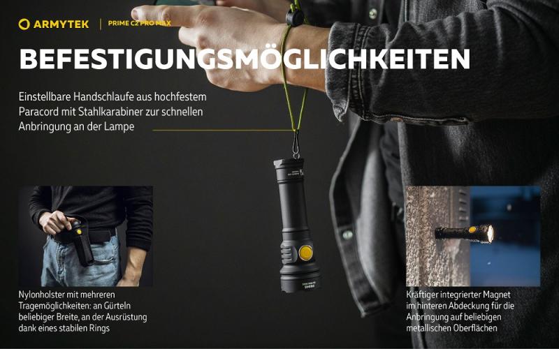 Armytek Prime C2 Pro Max Magnet USB Taschenlampe mit Magnethalterung akkubetrieben Warmes Licht